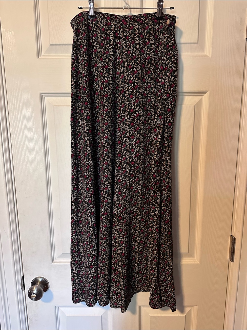 Vintage 90s Floral Maxi Skirt - Black with Pink & Cream Floral Print
